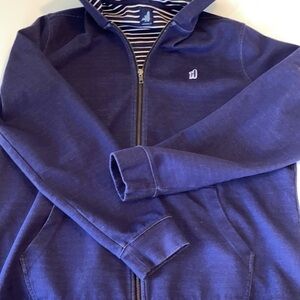 Johnnie-O full zip hooded jacket navy with stripes  size XLarge?